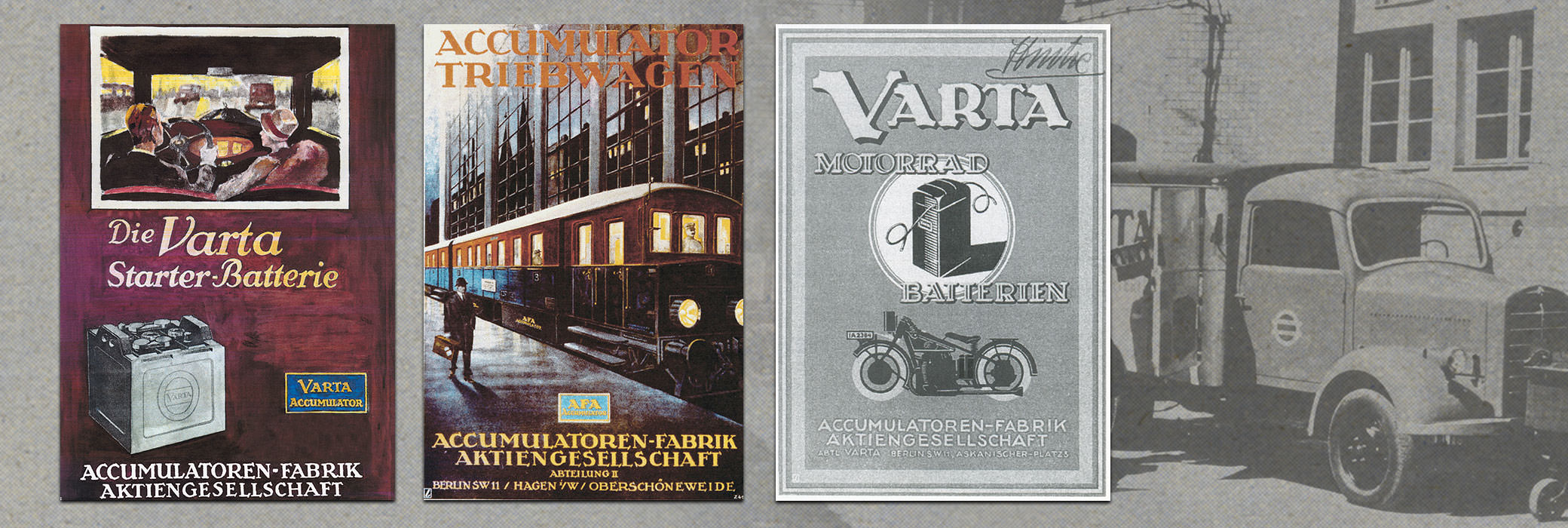 Several antique VARTA®  posters, two colored, one black and white